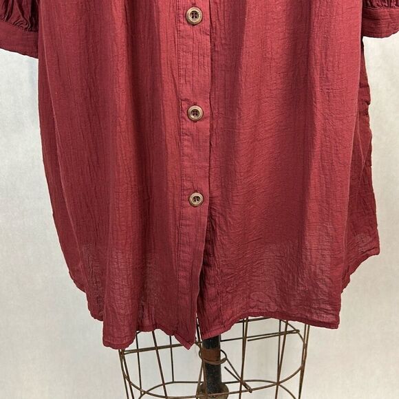 Lucky & Blessed Button Front Tunic Dress 3/4 Sleeve Sz L Burgundy Round Neck - Picture 3 of 11
